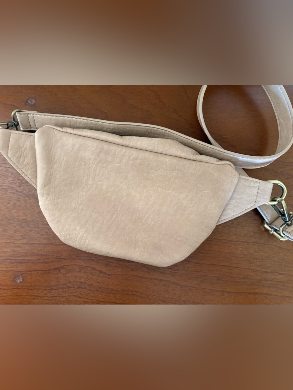 Neutral Beige Leather Crossbody Belt Bag - Picture 6 of 6